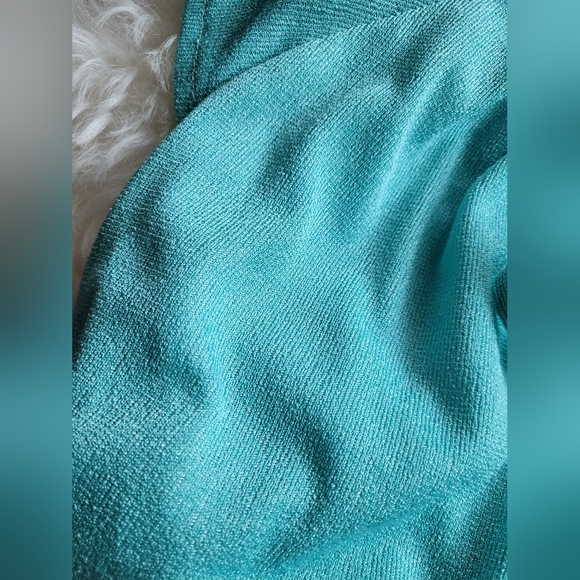 1970's Turquoise Terry cloth/Polyester Dress Size 12/14 with tie& elastic waist - Picture 7 of 11